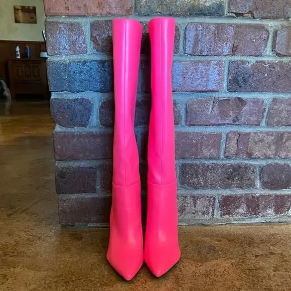 NINE West 80s style Neon Pink Eardy‎ Heeled Boots - Picture 2 of 7